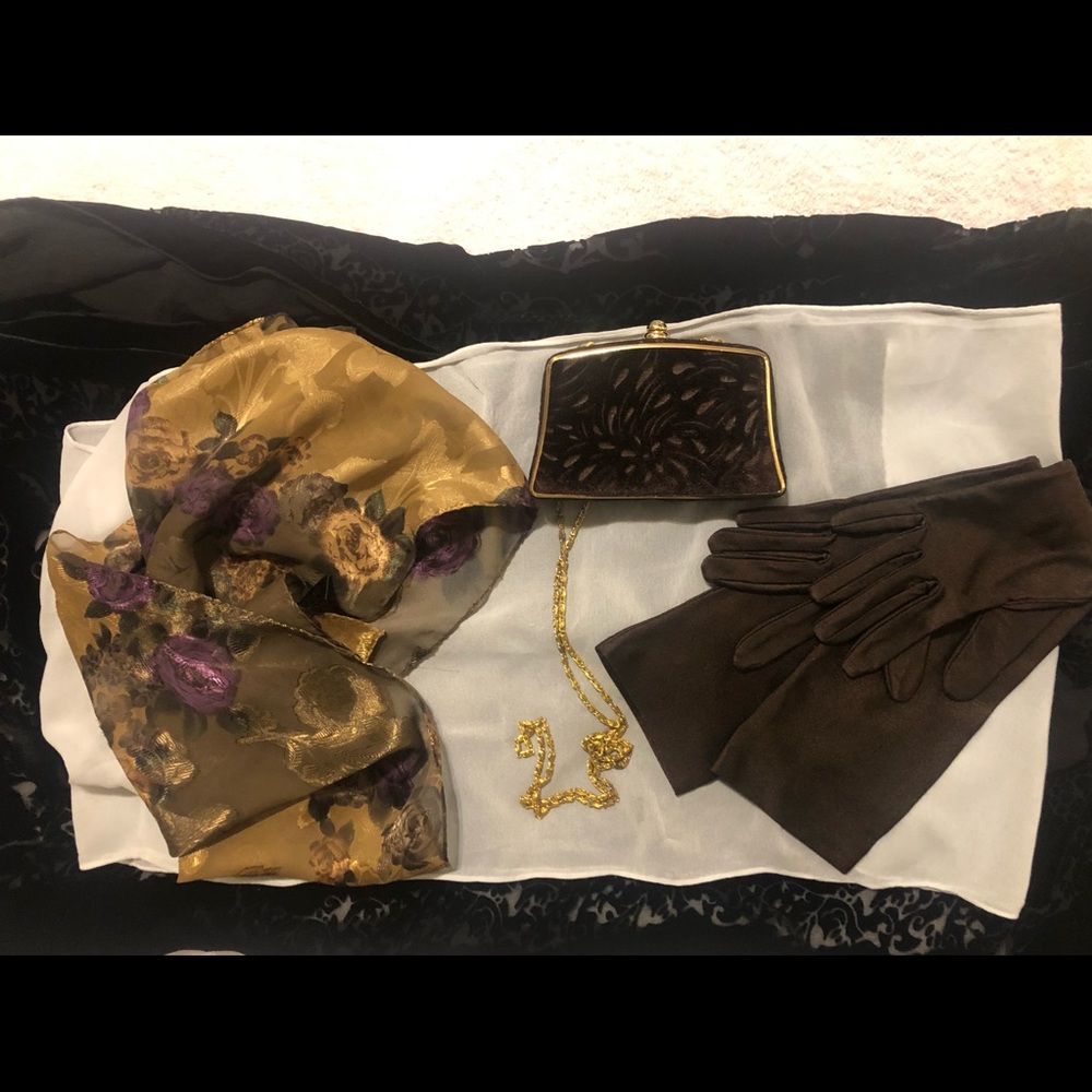 Evening accessories.  Chocolate brown & purple.